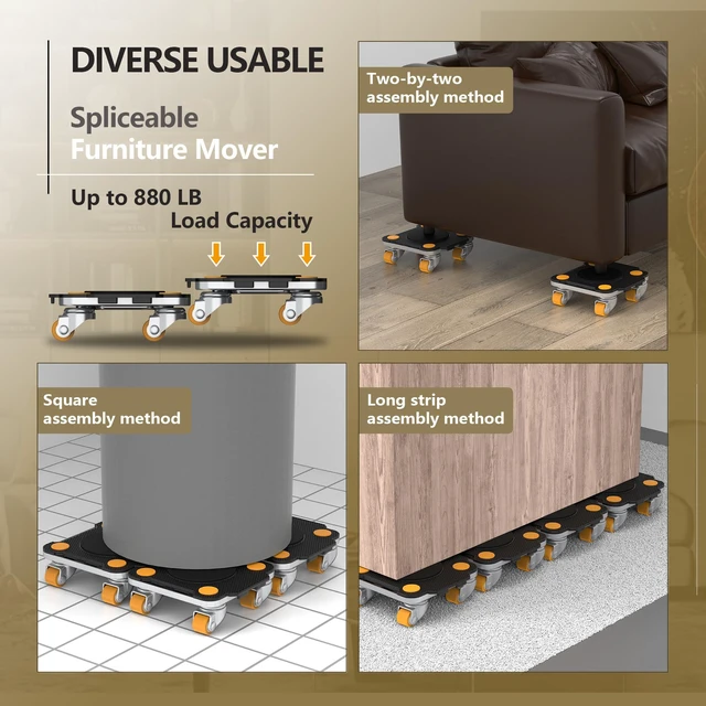Alt view image 6 of 6 - Furniture Mover with Wheels & Aux. Lifter-Black Connect Dolly Pro 360° Rotation Wheels Furniture Dolly for Moving Sliding Heavy Furniture, Appliances, 880 LB Max Load Capacity