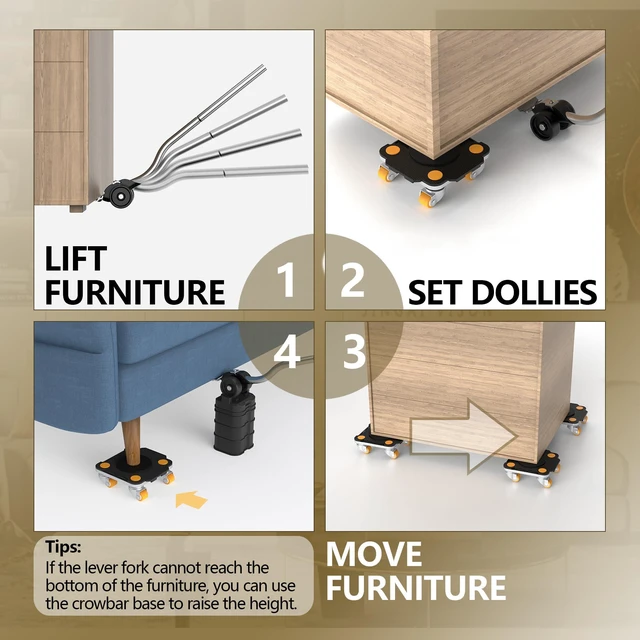 Alt view image 5 of 6 - Furniture Mover with Wheels & Aux. Lifter-Black Connect Dolly Pro 360° Rotation Wheels Furniture Dolly for Moving Sliding Heavy Furniture, Appliances, 880 LB Max Load Capacity