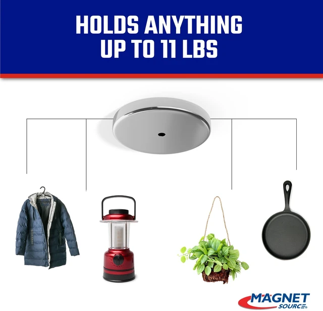 Alt view image 4 of 7 - Ceramic Round Base Magnet Pack - Heavy-Duty Strong Magnets - 200 lb Pull Each - for Indoor and Outdoor Use - Chrome-Plated - 4.90" Diameter - 0.50" Hole - 0.50" Thick - 2-Pack