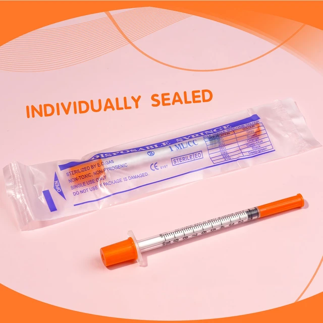 Alt view image 6 of 7 - 1ml/cc 31G 1/4 Inch Syringes, Disposable Syringe, Individual Wrapped, Box of 100