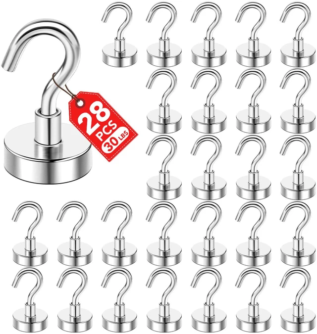 Main image of 28 Pack Magnetic Hooks, 30Lbs Magnet Cruise Hook Heavy Duty with Epoxy Coating for Refrigerator, Cruise, Grill, Kitchen,Home