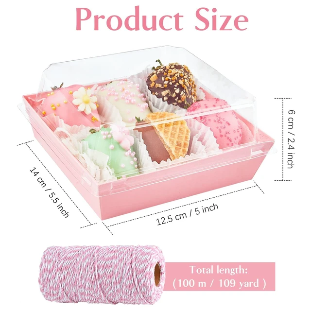 Alt view image 2 of 7 - 100 Pack 5 Inch Paper Charcuterie Boxes with Clear Lids, Pink Small, Square, To Go Food Containers, Bakery Boxes, For Mini Cake, Desserts, Cookies, Sandwiches, Strawberries
