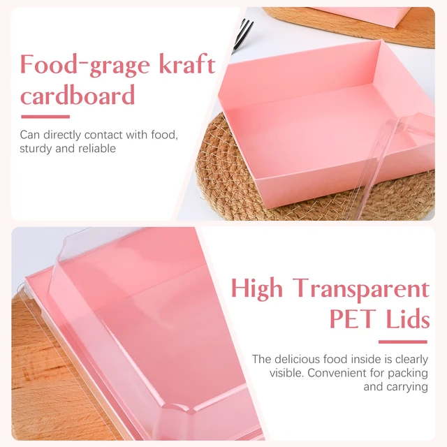 Alt view image 3 of 7 - 100 Pack 5 Inch Paper Charcuterie Boxes with Clear Lids, Pink Small, Square, To Go Food Containers, Bakery Boxes, For Mini Cake, Desserts, Cookies, Sandwiches, Strawberries