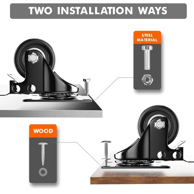 Alt view image 5 of 7 - 2 Inch Caster Wheels Heavy Duty, Casters Set of 4 with Brake Polyurethane, Dual Lock Industrial Swivel Plate Mount for Furniture/ Workbench/Cart, Hardware Kits for Installation