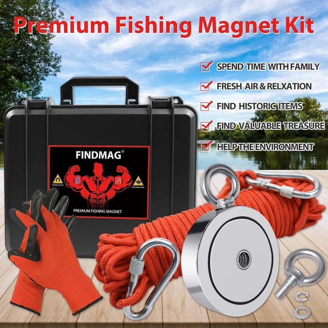 Alt view image 3 of 6 - 1725 LBS Fishing Magnet Kit, 3.7 Inch Neodymium Fishing Magnet Powerful Magnet Kit Includes Neodymium Magnet, Gloves, 65 Foot Rope, Grappling Hook, Strong Magnets for Retrieving in Lake