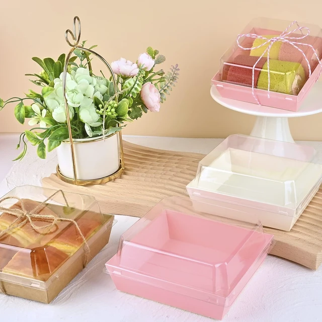 Alt view image 7 of 7 - 100 Pack 5 Inch Paper Charcuterie Boxes with Clear Lids, Pink Small, Square, To Go Food Containers, Bakery Boxes, For Mini Cake, Desserts, Cookies, Sandwiches, Strawberries