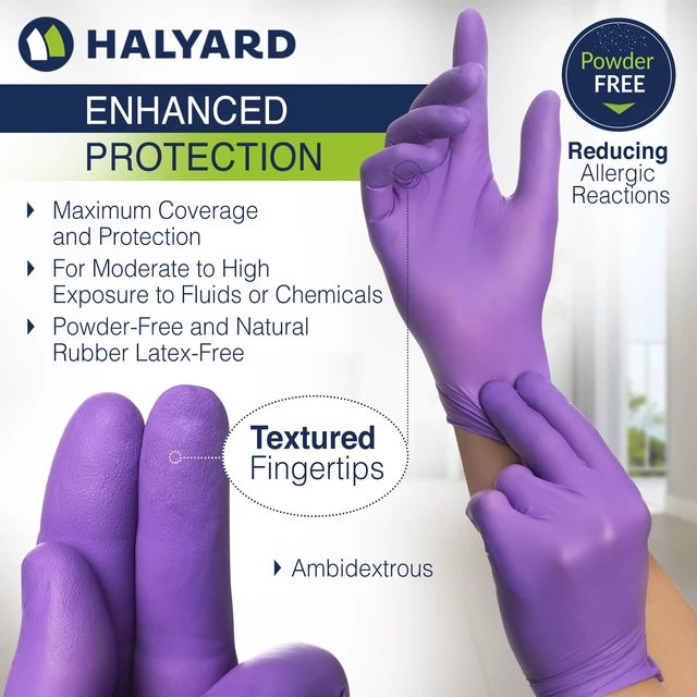 Alt view image 2 of 7 - PURPLE NITRILE Gloves Powder Free Disposable Medical Exam Gloves Dental Chemo Protection 5.9 mil 9.5 In Medium Purple 55082 (Box of 100)