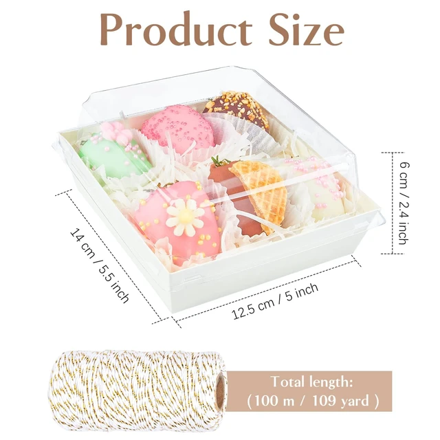 Alt view image 2 of 7 - 100 Pack 5 Inch Paper Charcuterie Boxes with Clear Lids, White Small, Square, To Go Food Containers, Bakery Boxes, For Mini Cake, Desserts, Cookies, Sandwiches, Strawberries