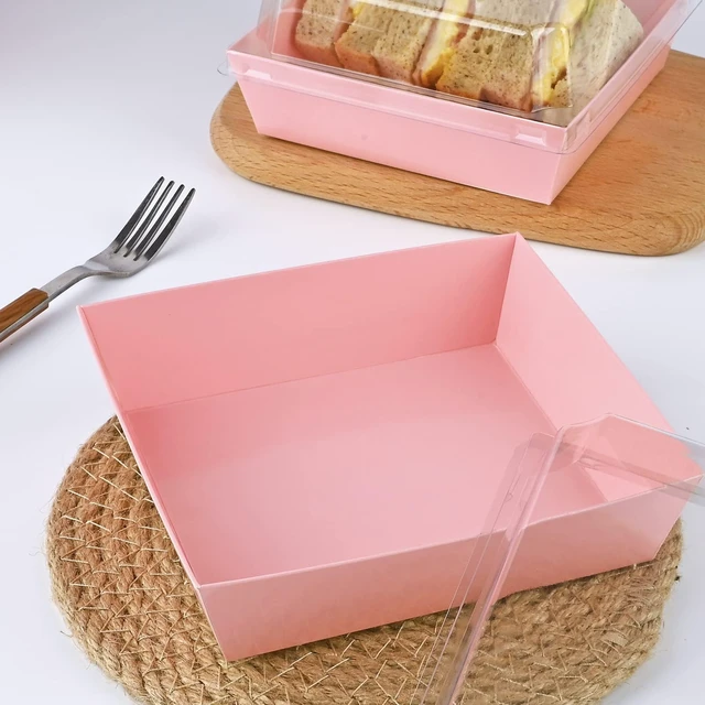 Alt view image 6 of 7 - 100 Pack 5 Inch Paper Charcuterie Boxes with Clear Lids, Pink Small, Square, To Go Food Containers, Bakery Boxes, For Mini Cake, Desserts, Cookies, Sandwiches, Strawberries