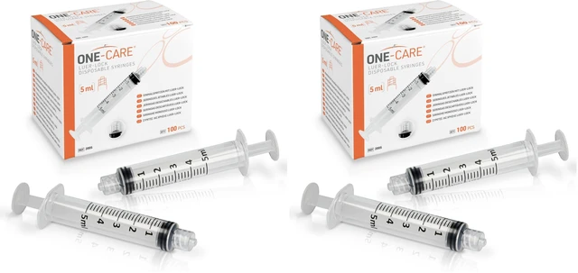 Main image of MediVena 5ml Luer-Lock Syringes, Sterile, 100/bx Blister-Packed Syringes 5cc (Pack of 2)