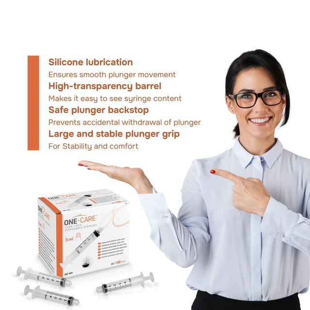 Alt view image 2 of 7 - MediVena 5ml Luer-Lock Syringes, Sterile, 100/bx Blister-Packed Syringes 5cc (Pack of 2)