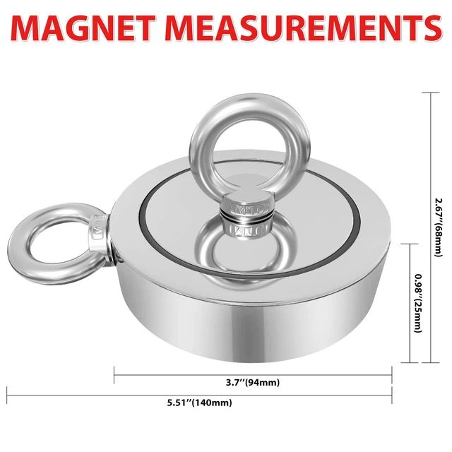 Alt view image 6 of 6 - 1725 LBS Fishing Magnet Kit, 3.7 Inch Neodymium Fishing Magnet Powerful Magnet Kit Includes Neodymium Magnet, Gloves, 65 Foot Rope, Grappling Hook, Strong Magnets for Retrieving in Lake