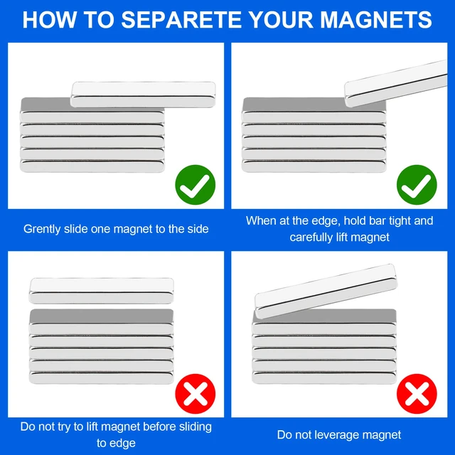 Alt view image 6 of 6 - 100 Pack Strong Neodymium Bar Magnets, 20 x 5 x 2 mm Rare Earth Neodymium Magnets with Double-Sided Adhesive Perfect for Fridge, Garage, Kitchen, Craft, Office