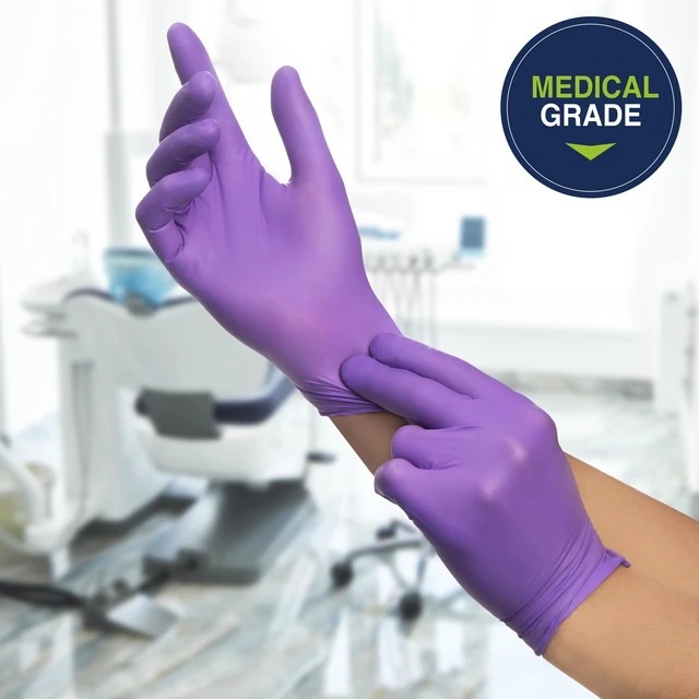 Alt view image 4 of 7 - PURPLE NITRILE Gloves Powder Free Disposable Medical Exam Gloves Dental Chemo Protection 5.9 mil 9.5 In Medium Purple 55082 (Box of 100)