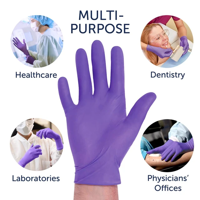Alt view image 7 of 7 - PURPLE NITRILE Gloves Powder Free Disposable Medical Exam Gloves Dental Chemo Protection 5.9 mil 9.5 In Medium Purple 55082 (Box of 100)