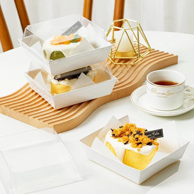 Alt view image 7 of 7 - 100 Pack 5 Inch Paper Charcuterie Boxes with Clear Lids, White Small, Square, To Go Food Containers, Bakery Boxes, For Mini Cake, Desserts, Cookies, Sandwiches, Strawberries