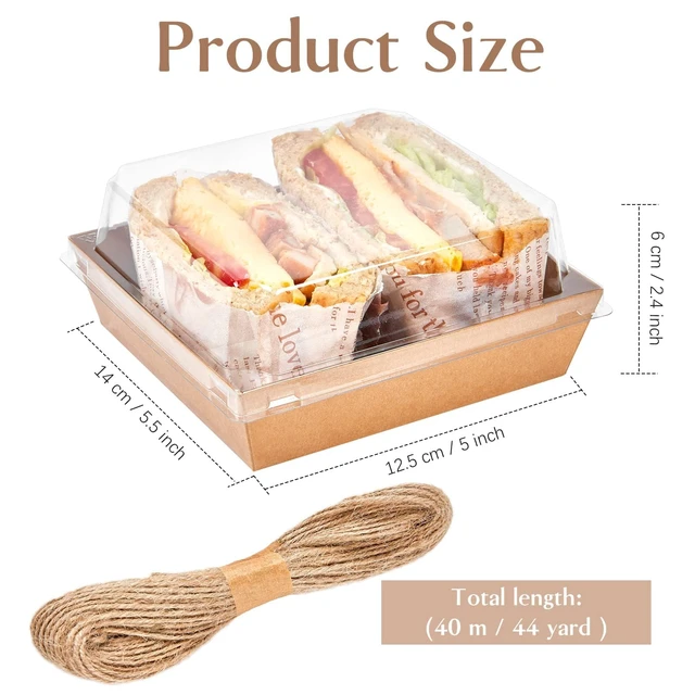 Alt view image 2 of 7 - 100 Pack 5 Inch Paper Charcuterie Boxes with Clear Lids, Brown Small, Square, To Go Food Containers, Bakery Boxes, For Mini Cake, Desserts, Cookies, Sandwiches, Strawberries