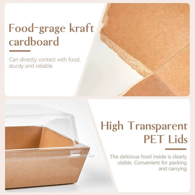Alt view image 3 of 7 - 100 Pack 5 Inch Paper Charcuterie Boxes with Clear Lids, Brown Small, Square, To Go Food Containers, Bakery Boxes, For Mini Cake, Desserts, Cookies, Sandwiches, Strawberries