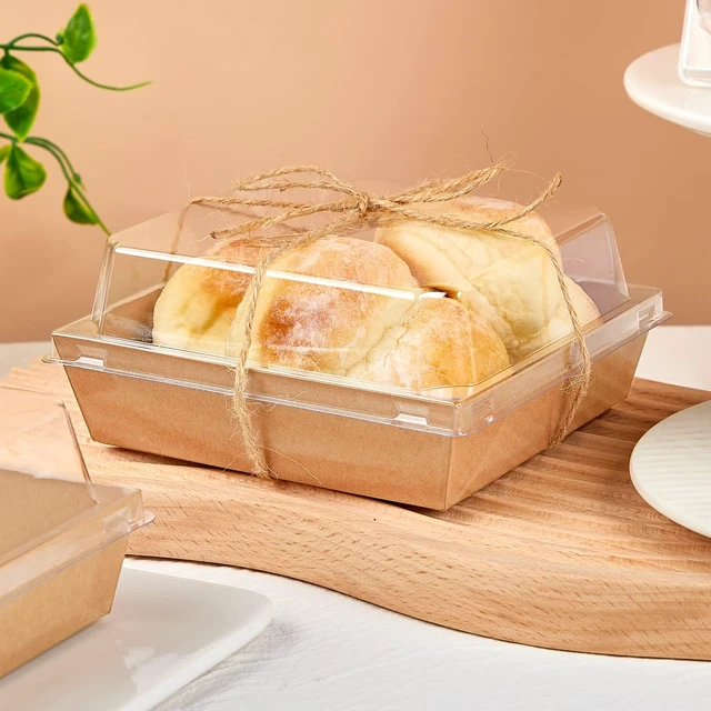 Alt view image 5 of 7 - 100 Pack 5 Inch Paper Charcuterie Boxes with Clear Lids, Brown Small, Square, To Go Food Containers, Bakery Boxes, For Mini Cake, Desserts, Cookies, Sandwiches, Strawberries