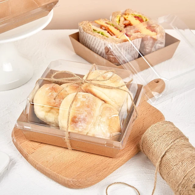 Alt view image 7 of 7 - 100 Pack 5 Inch Paper Charcuterie Boxes with Clear Lids, Brown Small, Square, To Go Food Containers, Bakery Boxes, For Mini Cake, Desserts, Cookies, Sandwiches, Strawberries