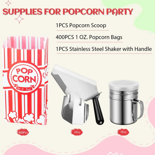 Alt view image 2 of 7 - 402 Pcs Popcorn Bags with Popcorn Scoop and Salt Shaker,1 oz Small Pop Corn Bags Popcorn Bags Individual Servings for Popcorn Machine Supplies Party Movie Night Theater