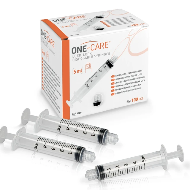 Alt view image 5 of 7 - MediVena 5ml Luer-Lock Syringes, Sterile, 100/bx Blister-Packed Syringes 5cc (Pack of 2)