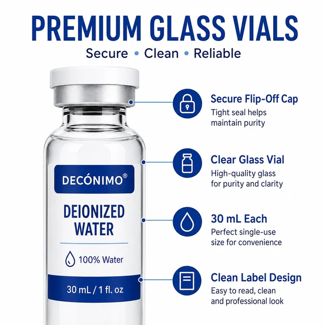 Alt view image 4 of 5 - Deionized Water, 2 Pack 30 mL Glass Vials, 100% Pure Alcohol-Free
