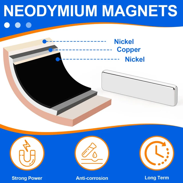 Alt view image 3 of 6 - 100 Pack Strong Neodymium Bar Magnets, 20 x 5 x 2 mm Rare Earth Neodymium Magnets with Double-Sided Adhesive Perfect for Fridge, Garage, Kitchen, Craft, Office