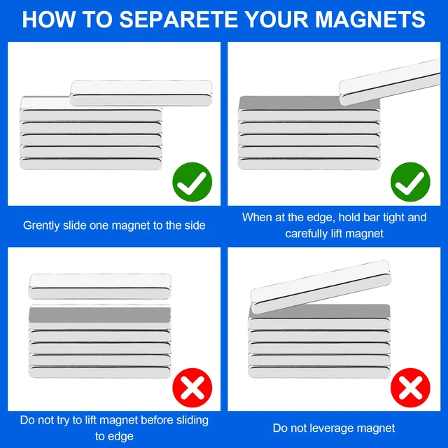 Alt view image 6 of 6 - 50 Pack Strong Neodymium Bar Magnets, 30 x 5 x 2 mm Rare Earth Neodymium Magnets with Double-Sided Adhesive Perfect for Fridge, Garage, Kitchen, Craft, Office
