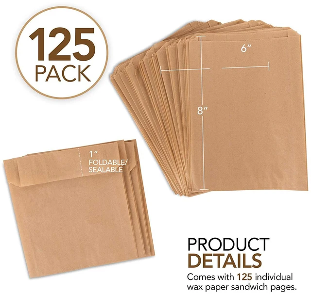 Alt view image 2 of 7 - Paper Sandwich Bags Kraft Brown (125 Pack) Food Grade Bags with White Round Stickers for Sealing - Unbleached Compostable Natural Kraft Paper Bags for Bakery Cookies, Treats, Snacks, Sandwiches