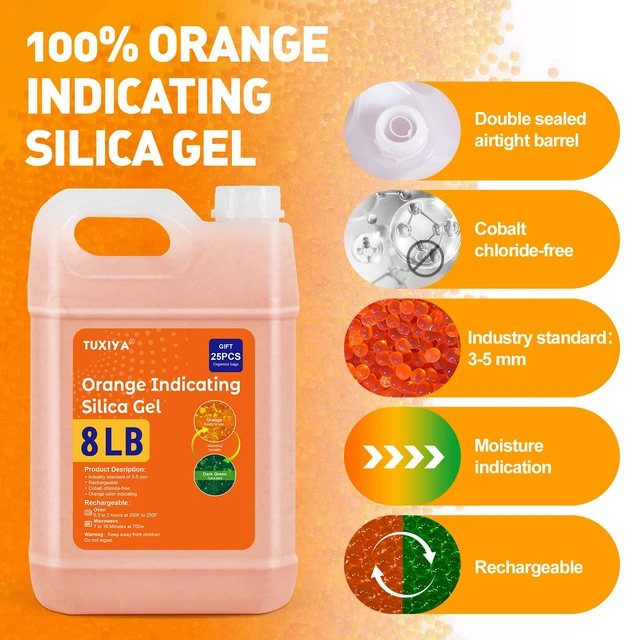 Alt view image 3 of 7 - 8 LBS Orange Indicating Silica Gel Desiccant Beads Reusable Industry Standard 3-5 mm, Rechargeable Silica Gel Beads for 3D Filament, Electronic, Camera, Jewelry 25PCS Organza Bag