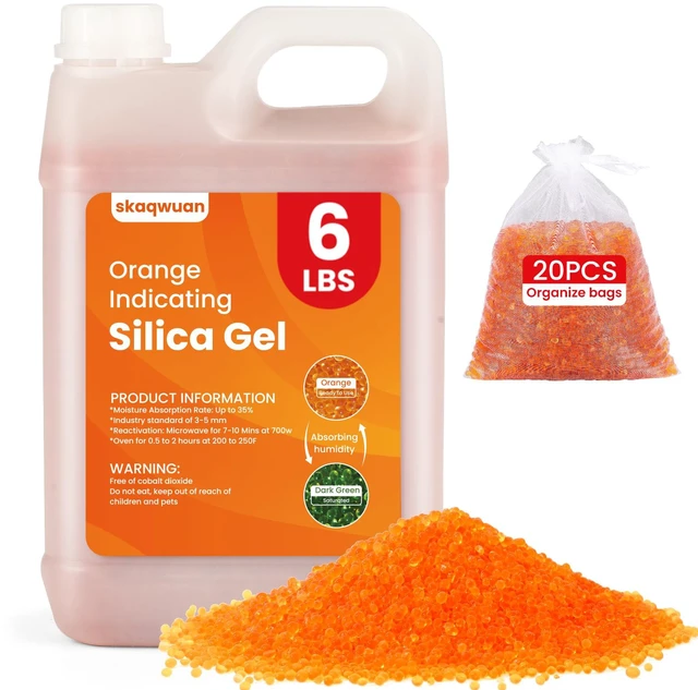 Main image of 6 LBS Orange Indicating Silica Gel Desiccant Beads, Industry Standard 3-5mm Reusable Desiccant, for 3D Printer Electronics Camera Jewelry Paintings (20PCS Organza Bag)