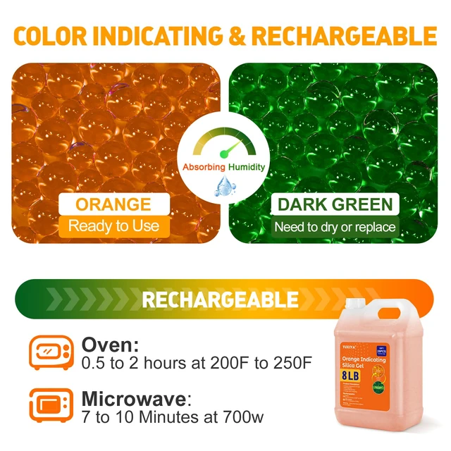 Alt view image 5 of 7 - 8 LBS Orange Indicating Silica Gel Desiccant Beads Reusable Industry Standard 3-5 mm, Rechargeable Silica Gel Beads for 3D Filament, Electronic, Camera, Jewelry 25PCS Organza Bag