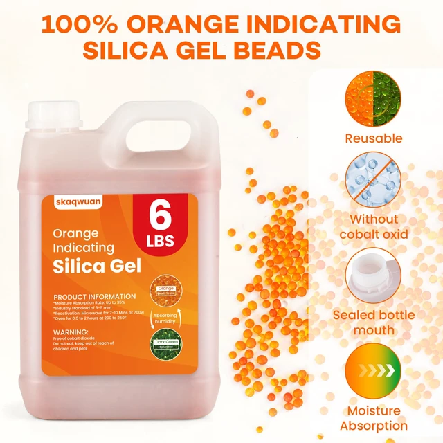 Alt view image 2 of 7 - 6 LBS Orange Indicating Silica Gel Desiccant Beads, Industry Standard 3-5mm Reusable Desiccant, for 3D Printer Electronics Camera Jewelry Paintings (20PCS Organza Bag)