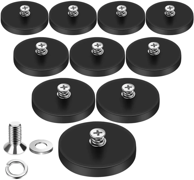 Main image of Rubber Coated Magnets, 10 Pack Magnetic Mount Base with M5 Studs Strong Round Magnetic License Plate Holder 30LBS Neodymium Magnet Threaded Heavy Duty for Light Bar, Mirror, Camera, Wall