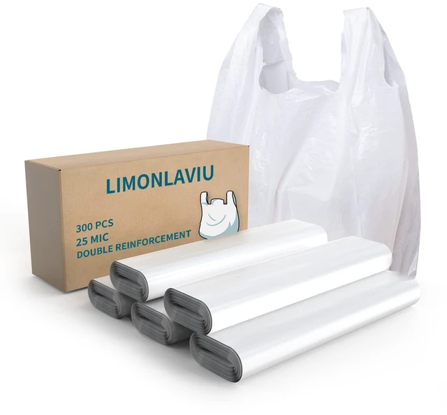 Main image of Plastic Bags - 300Pack (20 mic thickness) (11.5'x 6.5" x 21') with Handles - Small Business & Grocery Bags in Bulk - Unscented