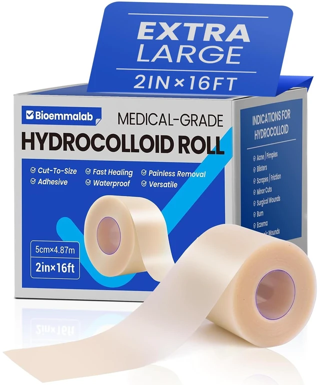 Main image of Hydrocolloid Roll Adhesive Bandages Medical Grade Pimple Tape, 2in x 16ft Waterproof Patches for Face Acne Pimple, Blister, Burn, Cut-to-Size, Sterile & Fast Healing