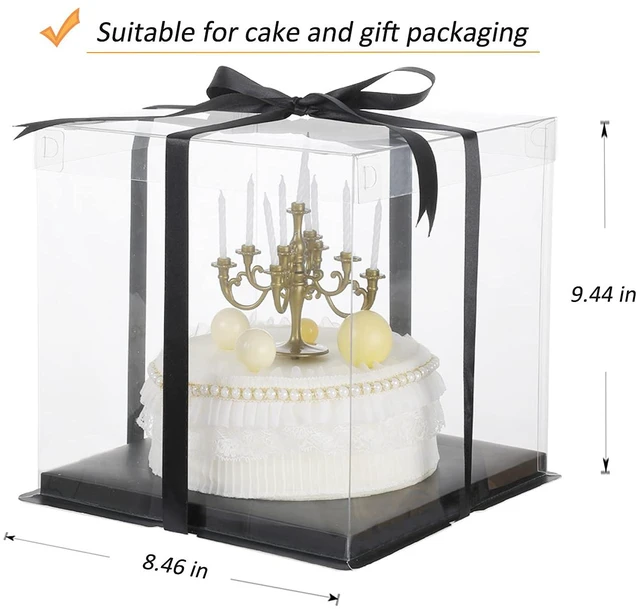 Alt view image 2 of 6 - 6inch Clear tall cake Box with Ribbon, 8 X 8 X 9inch for Bakery Boxes Clear Gift Boxes,ideal for wedding birthday party and gift display-Black