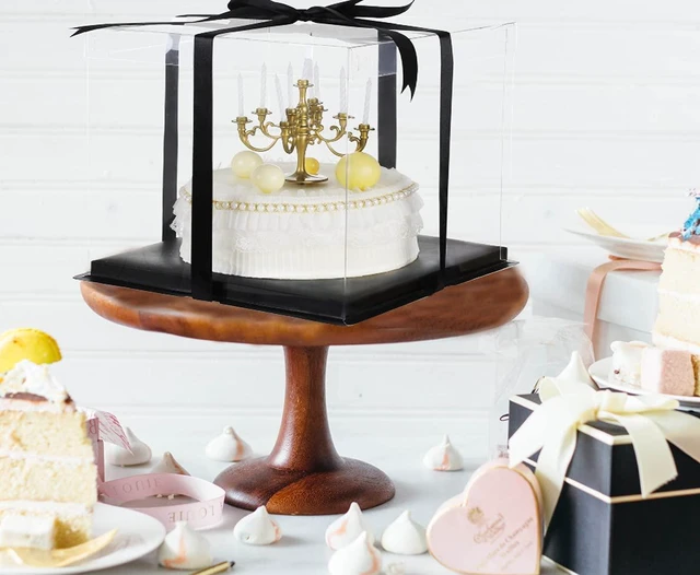 Alt view image 6 of 6 - 6inch Clear tall cake Box with Ribbon, 8 X 8 X 9inch for Bakery Boxes Clear Gift Boxes,ideal for wedding birthday party and gift display-Black
