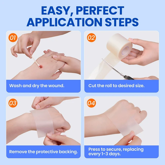 Alt view image 4 of 7 - Hydrocolloid Roll Adhesive Bandages Medical Grade Pimple Tape, 2in x 16ft Waterproof Patches for Face Acne Pimple, Blister, Burn, Cut-to-Size, Sterile & Fast Healing