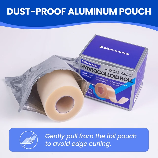 Alt view image 7 of 7 - Hydrocolloid Roll Adhesive Bandages Medical Grade Pimple Tape, 2in x 16ft Waterproof Patches for Face Acne Pimple, Blister, Burn, Cut-to-Size, Sterile & Fast Healing