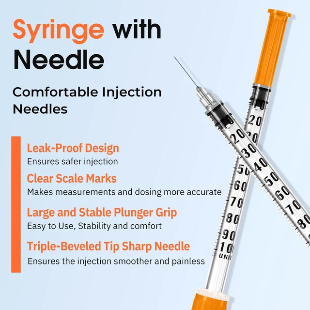 Alt view image 5 of 7 - 1ml 30G 5/16" (8mm) Syringe, Lab Syringes Individually Wrapped, Pack of 100