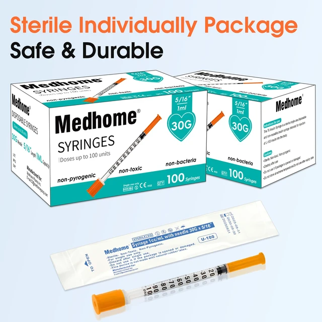 Alt view image 6 of 7 - 1ml 30G 5/16" (8mm) Syringe, Lab Syringes Individually Wrapped, Pack of 100