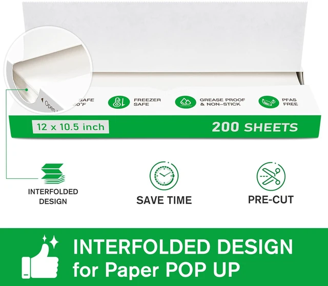Alt view image 3 of 7 - Precut POP UP Deli Paper Sheet, 200 Pack, 12" x 10.5", White Interfolded Heavy Paper, Waterproof & Grease-Resistant, for Food Wrap and Serving