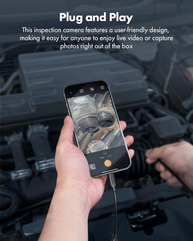 Alt view image 3 of 7 - Endoscope Camera with Light, 1920P HD Borescope with 8 Adjustable LED Lights, Semi-Rigid Snake Camera, IP67 Waterproof Inspection Cam for iPhone & Android, 50ft Single Lens
