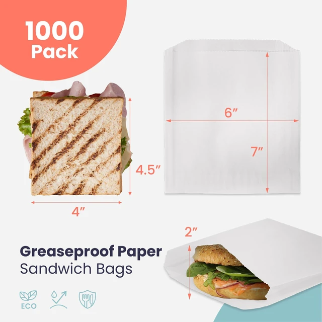 Alt view image 2 of 7 - 1000 Pack Paper Sandwich Bags 7 x 6, Greaseproof Snack Bags, Food Grade Pastry Bag, Recyclable Small Paper Bags, Cookie Sleeves, Food Packaging for Bakery, Donuts