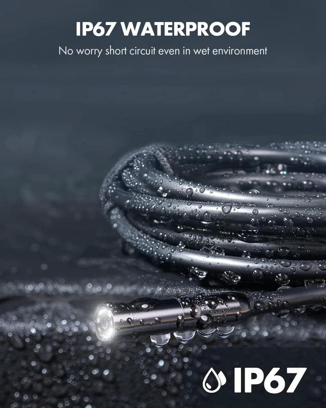 Alt view image 5 of 7 - Endoscope Camera with Light, 1920P HD Borescope with 8 Adjustable LED Lights, Semi-Rigid Snake Camera, IP67 Waterproof Inspection Cam for iPhone & Android, 50ft Single Lens