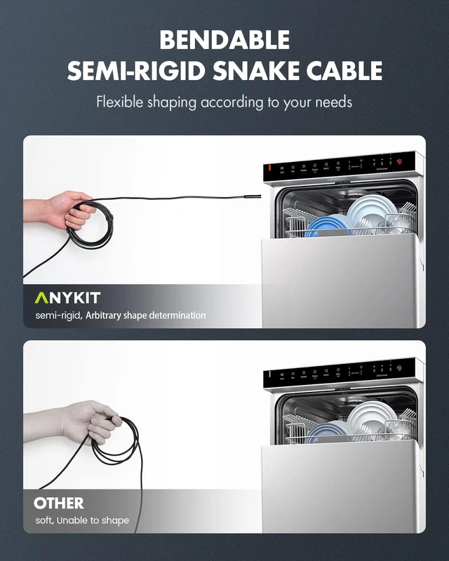 Alt view image 6 of 7 - Endoscope Camera with Light, 1920P HD Borescope with 8 Adjustable LED Lights, Semi-Rigid Snake Camera, IP67 Waterproof Inspection Cam for iPhone & Android, 50ft Single Lens