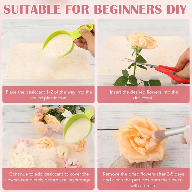 Alt view image 4 of 7 - Silica Gel Flower Drying, 8LBS Flower Drying Silica Gel Crystals Color Indicating Flower Preservation Kit Contains Flowers Desiccant, Brush, Gloves, Plastic Box