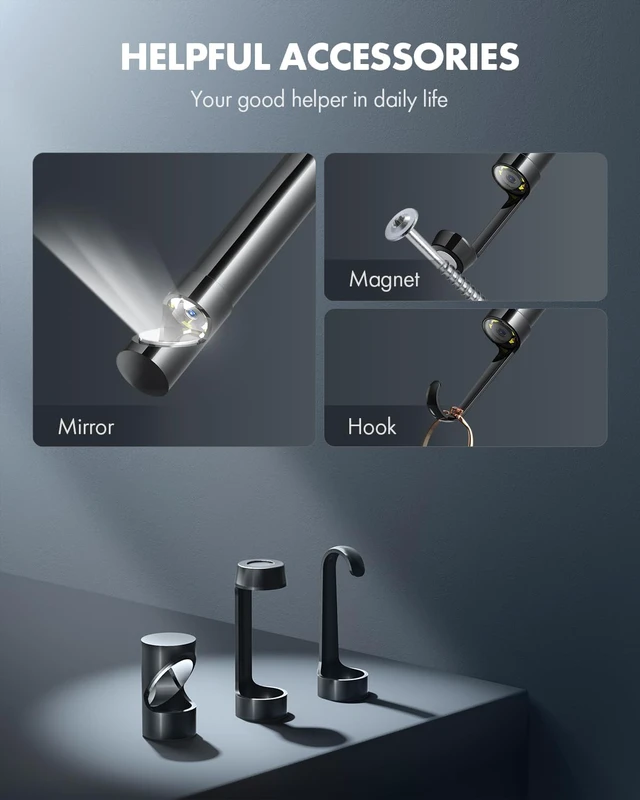 Alt view image 7 of 7 - Endoscope Camera with Light, 1920P HD Borescope with 8 Adjustable LED Lights, Semi-Rigid Snake Camera, IP67 Waterproof Inspection Cam for iPhone & Android, 50ft Single Lens